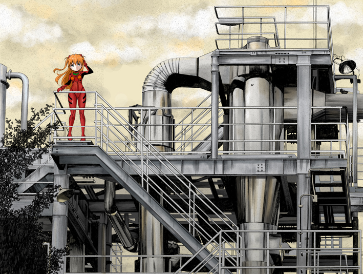 kahama youko, souryuu asuka langley, neon genesis evangelion, bad id, bad pixiv id, 1girl, adjusting hair, bad anatomy, bad proportions, blue eyes, female focus, mecha pilot suit, plugsuit (evangelion), poorly drawn, red hair, solo