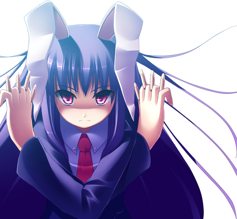 maid koubou, reisen udongein inaba, touhou, bad id, bad pixiv id, 1girl, animal ears, bullet, female focus, long hair, rabbit ears, simple background, solo, upper body, white background