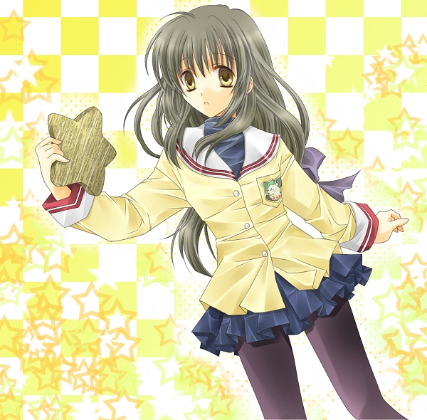 min-mu, ibuki fuuko, clannad, 00s, 1girl, female focus, pantyhose, school uniform, serafuku, solo, starfish