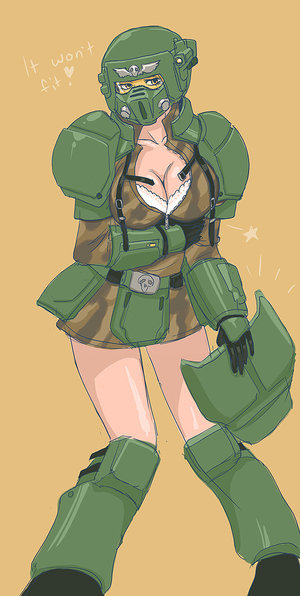 astra militarum, warhammer 40k, 1girl, armor, breasts, female focus, kasrkin, large breasts, solo