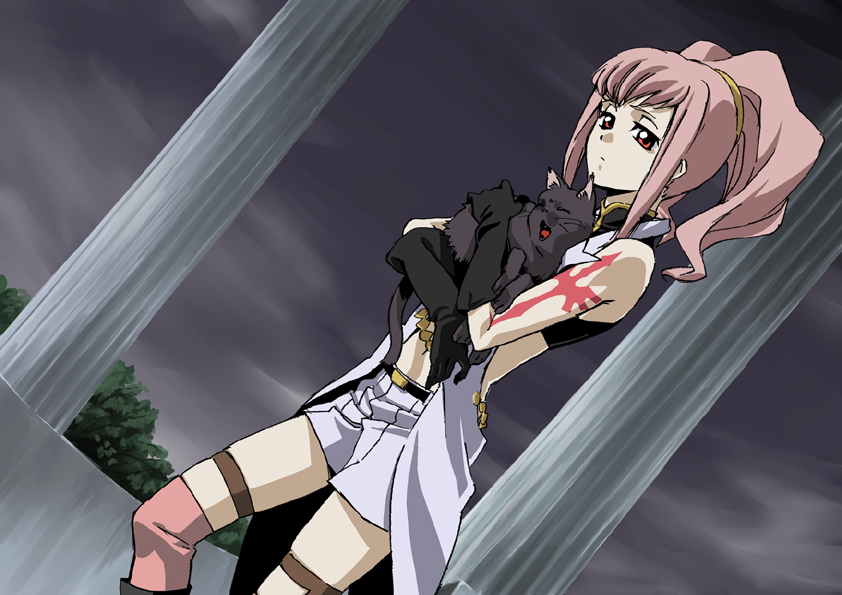 chappa, anya alstreim, arthur (code geass), code geass, 00s, cat, pink hair, red eyes, solo