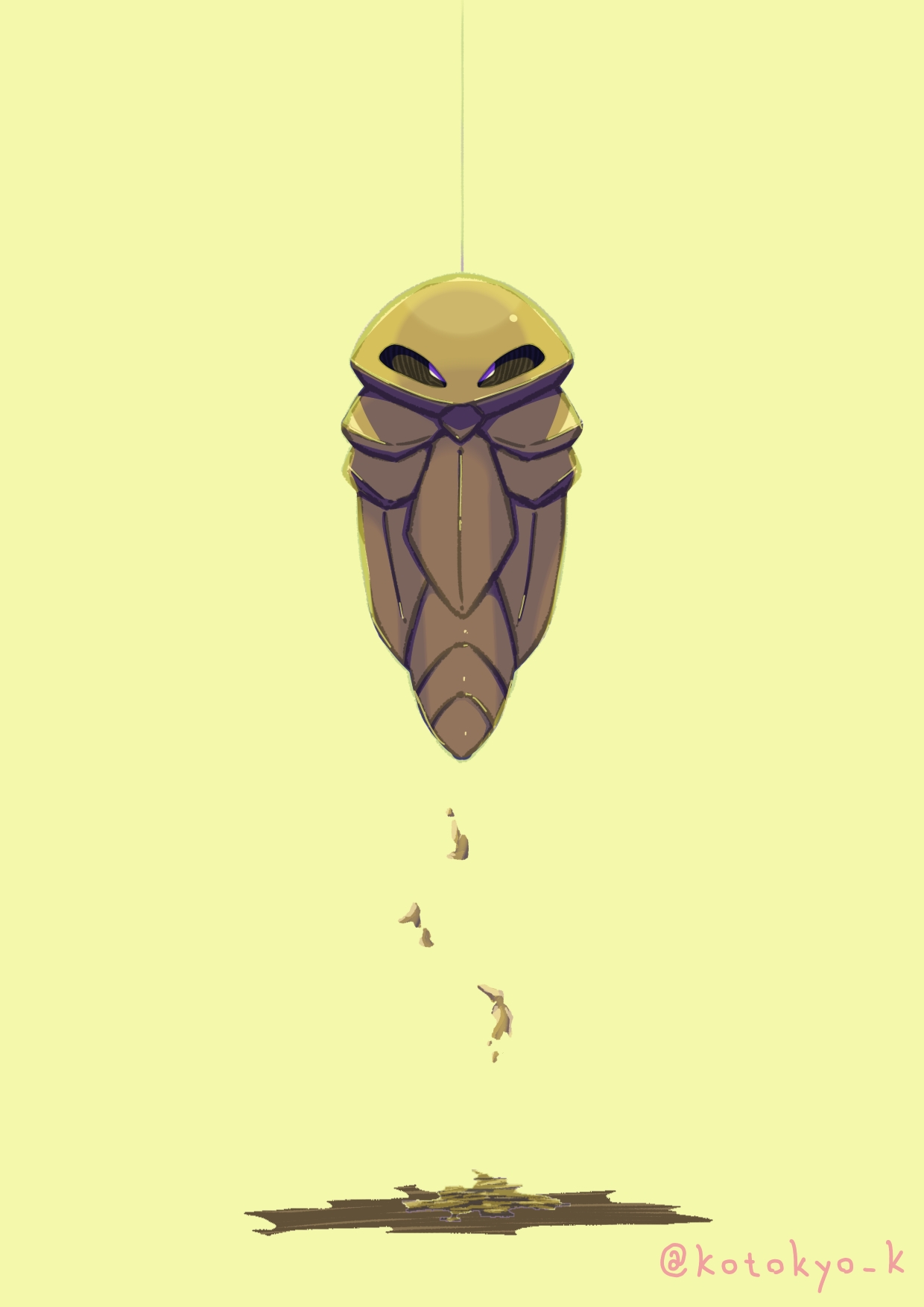 kotokiyou, kakuna, nintendo, pokemon, highres, artist name, gen 1 pokemon, looking at viewer, no humans, pokemon (creature), sitting, solo, yellow background