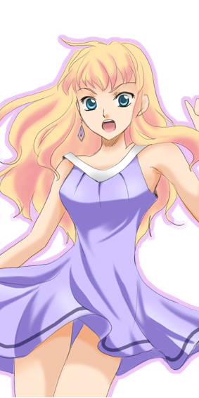sheryl nome, macross, macross frontier, 00s, 1girl, :o, blue eyes, dress, female focus, long hair, looking at viewer, open mouth, purple dress, simple background, sleeveless, sleeveless dress, solo, sundress, thigh gap, very long hair, white background