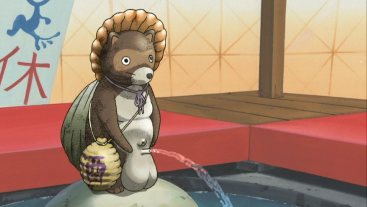 kamichu!, screencap, anime screenshot, 00s, no humans, pee, peeing, penis, raccoon, tanuki, what