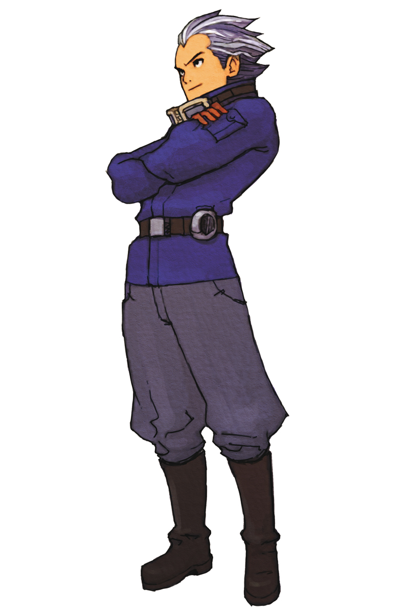 hirata ryou, eagle (advance wars), advance wars, advance wars: dual strike, nintendo, silver hair, highres, official art, 1boy, belt, bird, black eyes, boots, crossed arms, eagle, full body, gloves, goggles, knee boots, male focus, military, military uniform, short hair, simple background, smile, solo, spiked hair, standing