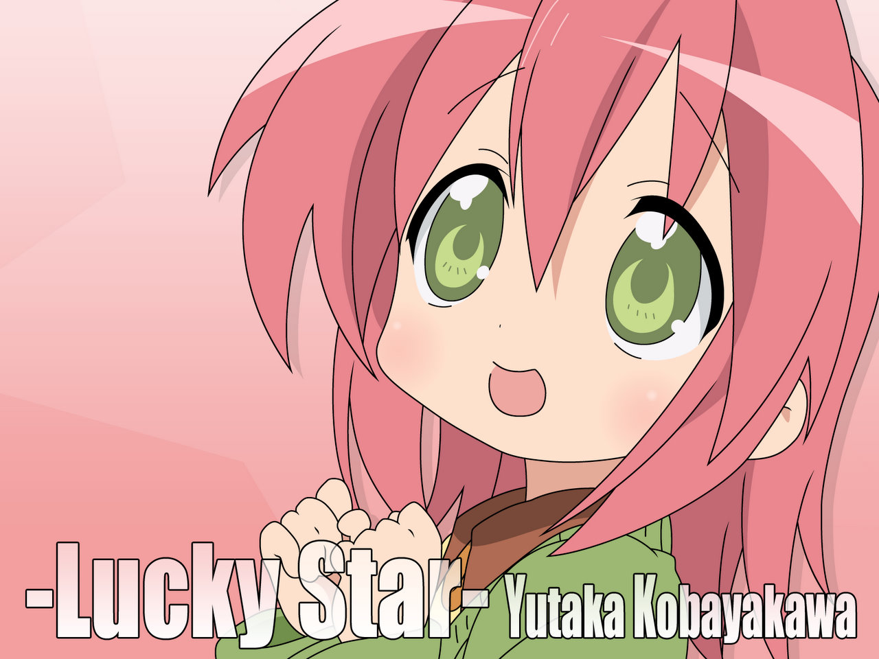 kobayakawa yutaka, lucky star, tagme, 00s, close-up, green eyes, pink hair, solo