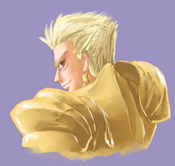 kasuga yukihito, gilgamesh (fate), fate/stay night, fate (series), 00s, 1boy, armor, blonde hair, male focus, red eyes, solo