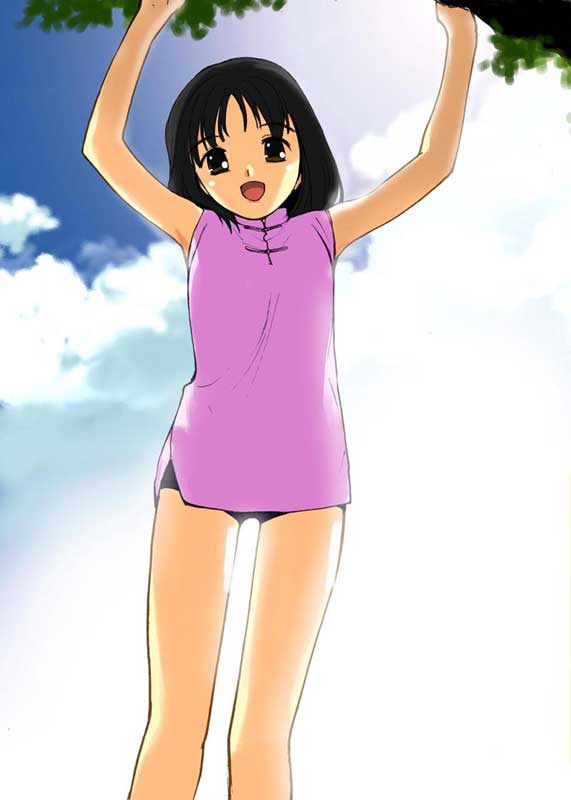 tanaka yutaka, ai (ai-ren), ai-ren, 1girl, black hair, female focus, sleeveless, smile, solo, standing