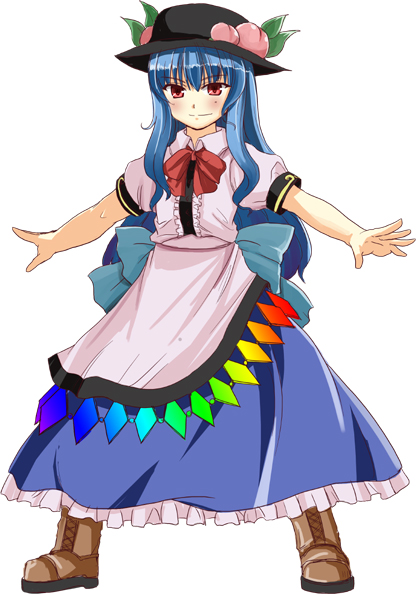 nekonote (nekono paraiso), hinanawi tenshi, touhou, 1girl, female focus, hat, rainbow order, simple background, solo