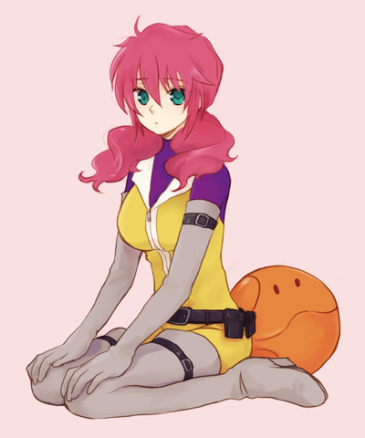 plum (arch), feldt grace, haro, gundam, gundam 00, lowres, 00s, boots, elbow gloves, gloves, grey thighhighs, pink hair, solo, thigh boots, thighhighs