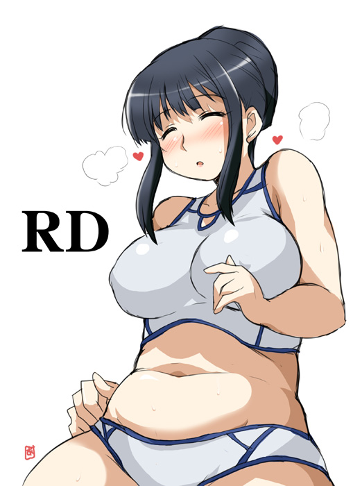 aoi manabu, itou yukino, real drive, 1girl, bikini, black hair, blush, breasts, closed eyes, female focus, heart, large breasts, plump, solo, swimsuit