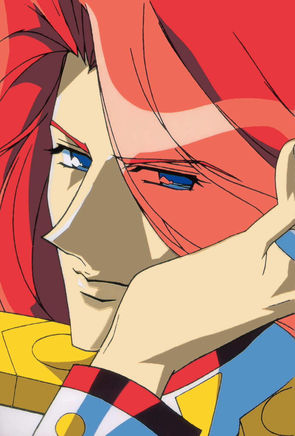 kiryuu touga, shoujo kakumei utena, highres, official art, 1990s (style), 1boy, bishounen, male focus, red hair, retro artstyle, solo
