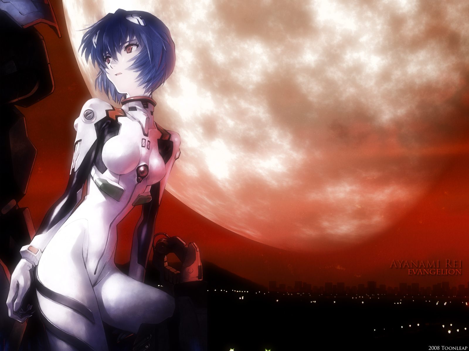 taka (takahirokun), ayanami rei, neon genesis evangelion, highres, 1girl, blue hair, female focus, interface headset (evangelion), mecha pilot suit, plugsuit (evangelion), red eyes, short hair, solo