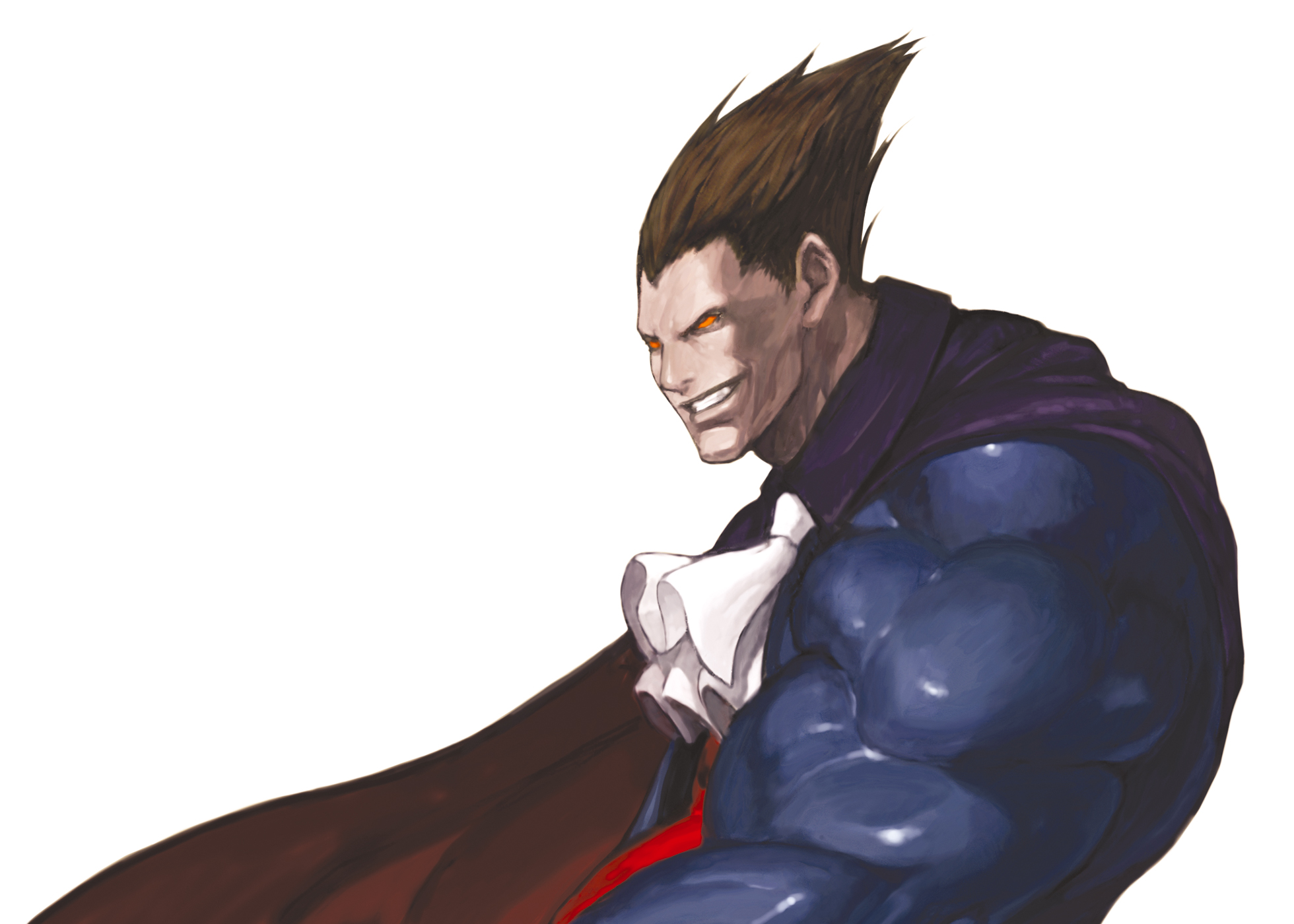 nona, demitri maximoff, capcom, darkstalkers, svc chaos, highres, official art, 1boy, cape, male focus, muscular, red eyes, solo, vampire