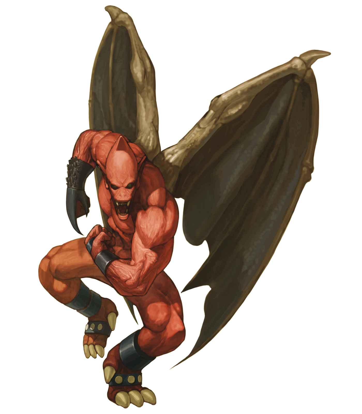 nona, red arremer, capcom, makaimura, svc chaos, highres, official art, claw (weapon), colored skin, demon, no humans, red skin, solo, weapon, wings
