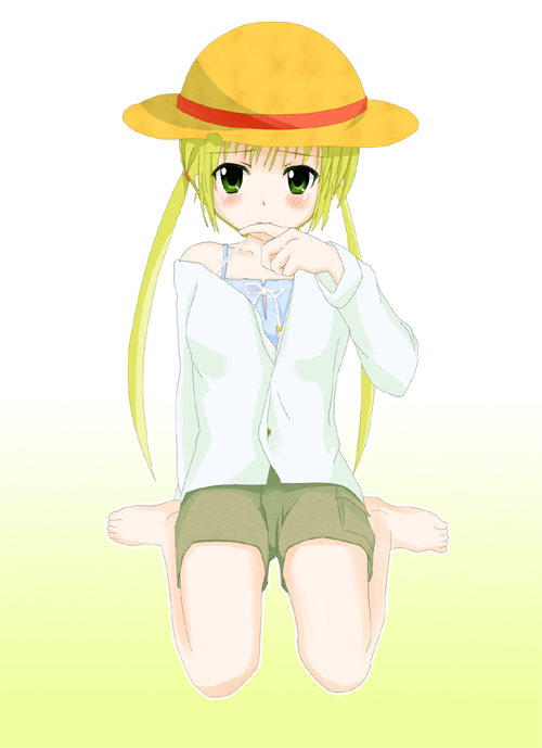 anatria emiri, sanzen'in nagi, hayate no gotoku!, bad id, bad pixiv id, 00s, 1girl, barefoot, blonde hair, feet, female focus, hat, solo, twintails