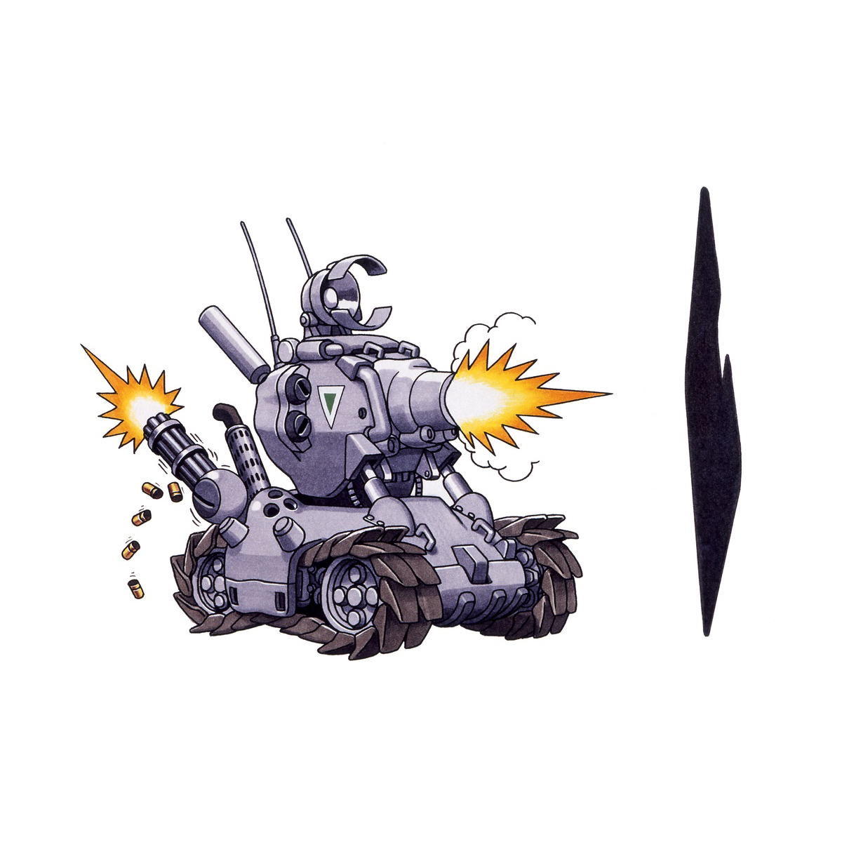 metal slug, snk, highres, caterpillar tracks, gun, military, military vehicle, motor vehicle, no humans, sv001 (metal slug), sv001 (metalslug), tank, vehicle focus, weapon