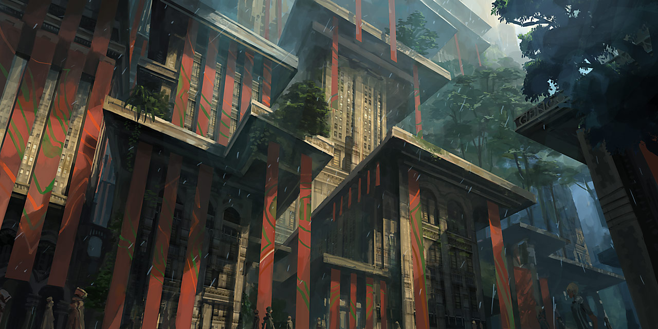 nouzui, light, bad id, bad pixiv id, banner, building, city, cityscape, people, rain, scenery, tree
