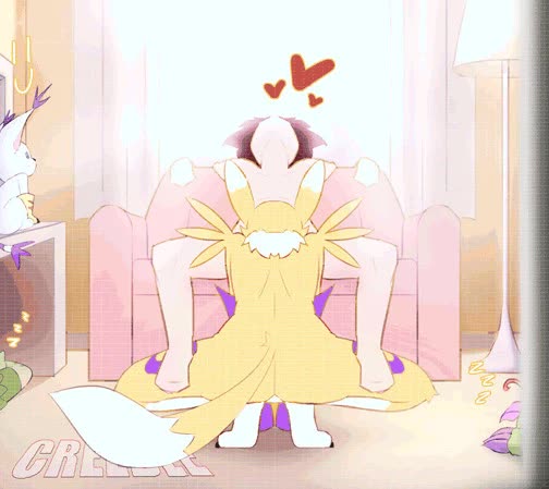 creedle, palmon, renamon, tailmon, terriermon, animated, tagme, video, ass, fellatio, heart, oral, spread legs, tail