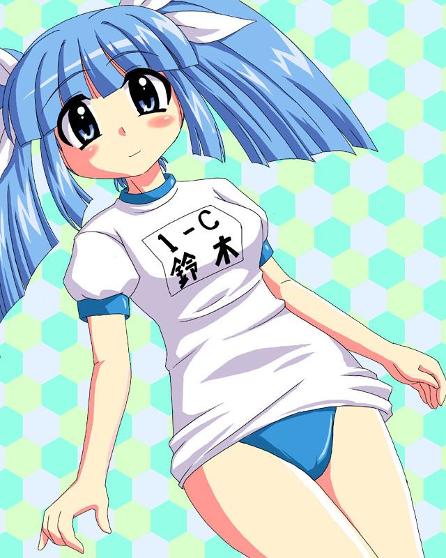 suzuki sayaka, pani poni dash!, 00s, 1girl, blue eyes, blue hair, buruma, female focus, gym uniform, matching hair/eyes, solo, twintails