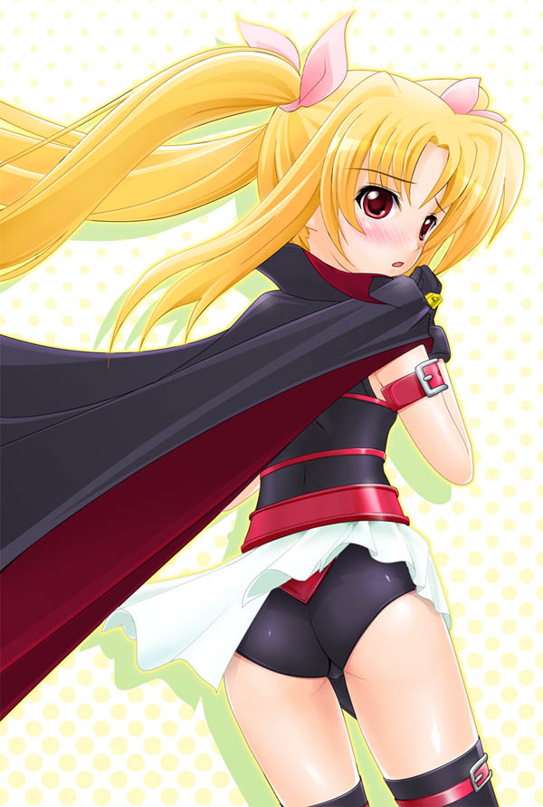 fate testarossa, lyrical nanoha, mahou shoujo lyrical nanoha, mahou shoujo lyrical nanoha a's, 00s, ass, blush, solo, thighhighs