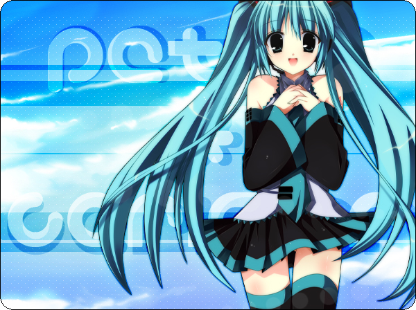 sakura hanpen, hatsune miku, sakura sakura, vocaloid, aqua hair, detached sleeves, long hair, skirt, solo, thighhighs, twintails, very long hair, zettai ryouiki