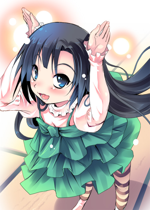 shiranagi, kuhouin murasaki, kure-nai, kurenai, 00s, 1girl, black hair, blue eyes, caramelldansen, female focus, long hair, solo