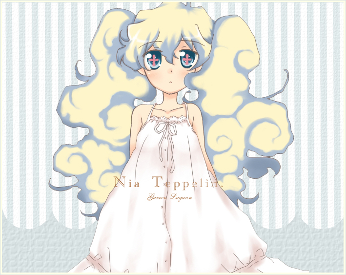 hazuki (pacco), nia teppelin, tengen toppa gurren lagann, 00s, blue eyes, dress, long hair, multicolored hair, solo, twintails