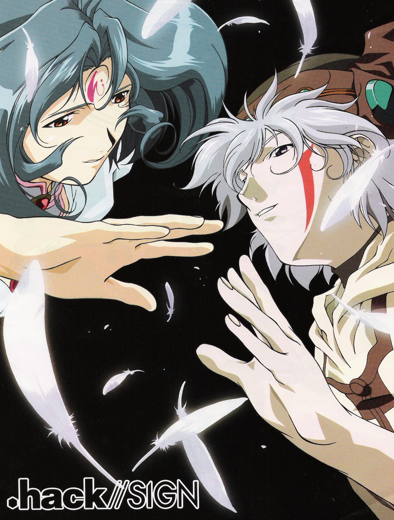 subaru (.hack//), tsukasa (.hack//), .hack//, .hack//sign, bandai, cyber connect 2, highres, scan, 00s, feathers