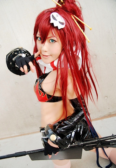 yoko littner, tengen toppa gurren lagann, cosplay photo, photo (medium), bikini, bikini top only, cosplay, pvc, solo, swimsuit