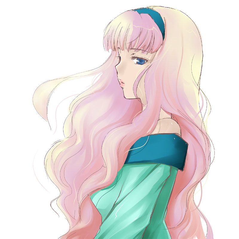 sheryl nome, macross, macross frontier, 00s, bare shoulders, blue eyes, hairband, headband, long hair, pink hair, sketch, solo, very long hair
