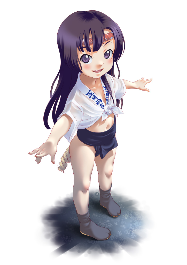 sakenotorii, kuhouin murasaki, kure-nai, kurenai, 00s, 1girl, black hair, blush, female focus, flat chest, fundoshi, japanese clothes, long hair, purple eyes, socks, solo, tabi