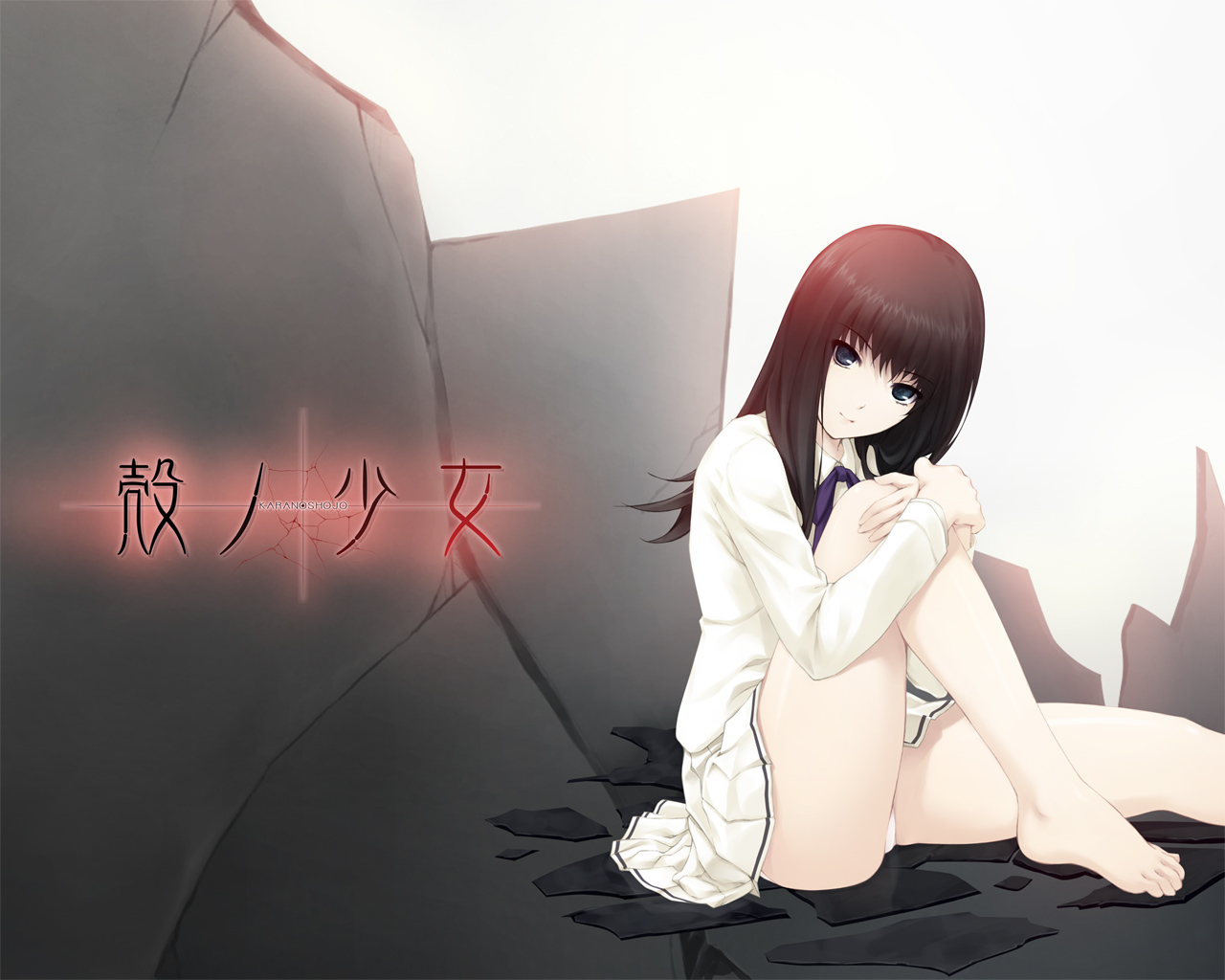 coffee-kizoku, kuchiki touko, kara no shoujo, barefoot, feet, pale skin, panties, school uniform, serafuku, solo, underwear