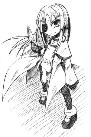 harapeko, haruse hiroki, satsuki suzuran, cinque (nanoha), numbers (nanoha), lyrical nanoha, mahou shoujo lyrical nanoha, mahou shoujo lyrical nanoha strikers, lowres, 00s, 1girl, female focus, greyscale, monochrome, solo