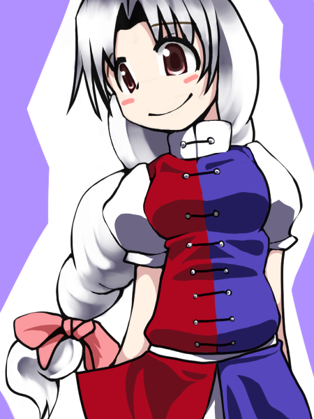 crorom, yagokoro eirin, touhou, bad id, bad pixiv id, 1girl, female focus, hat, long hair, ribbon, solo, white hair