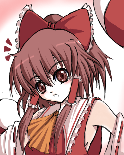 hakurei reimu, touhou, lowres, 1girl, female focus, japanese clothes, miko, ribbon, short hair, solo, upper body, white background