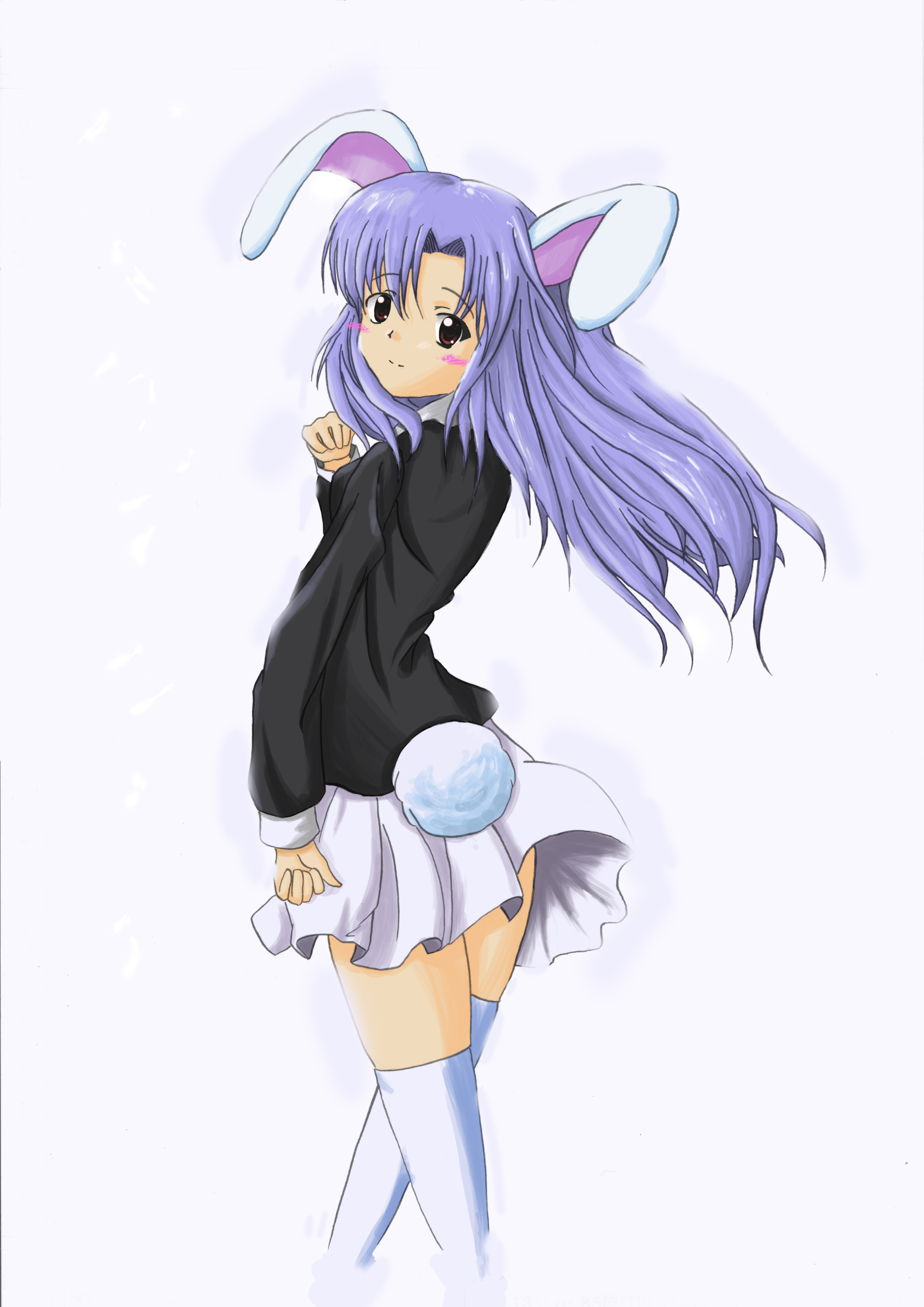 kafui, reisen udongein inaba, touhou, absurdres, highres, 1girl, animal ears, female focus, long hair, purple hair, rabbit ears, rabbit girl, rabbit tail, red eyes, skirt, solo, tail, thighhighs
