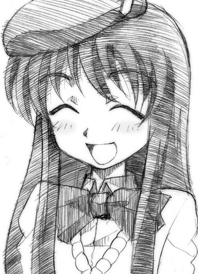 gofu, umegae naomi, zettai karen children, traditional media, 00s, closed eyes, greyscale, hat, monochrome, sketch, solo