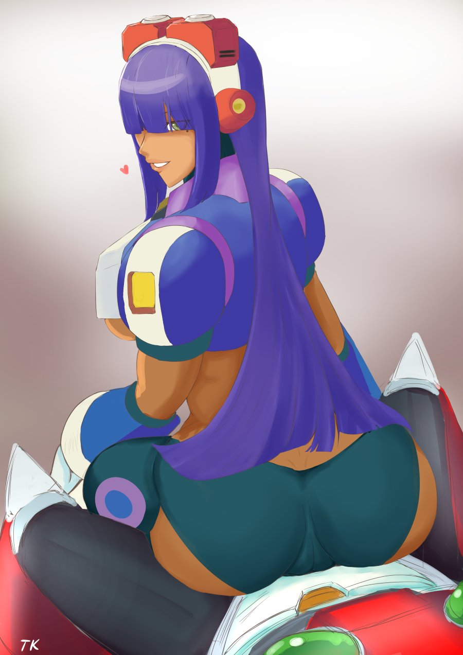 tk-kun, layer (mega man), capcom, mega man (series), mega man x (series), highres, 1boy, 1girl, android, ass, dark-skinned female, dark skin, robot, sitting, sitting on person
