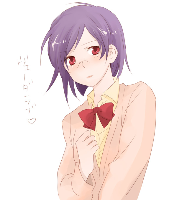 saya (artist), saya (sayaz), tieria erde, gundam, gundam 00, bad id, bad pixiv id, 00s, 1boy, blush, glasses, male focus, purple hair, red eyes, short hair, solo, trap