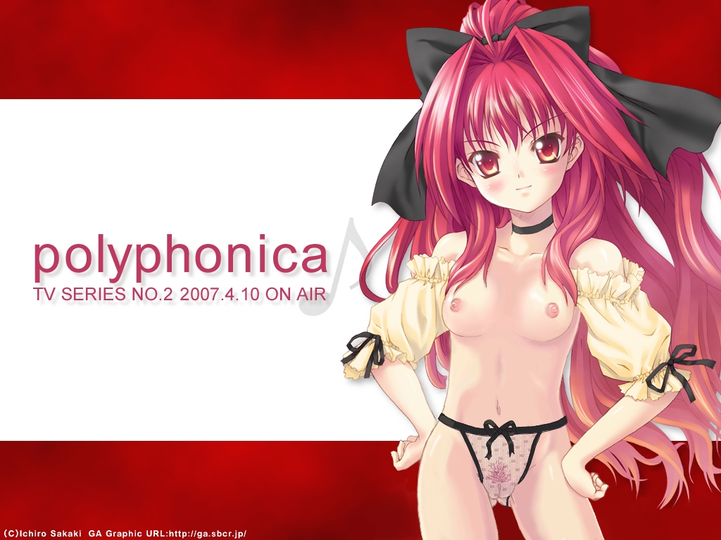 corticarte apa lagranges, shinkyoku soukai polyphonica, nude filter, third-party edit, 00s, 1girl, breasts, choker, detached sleeves, female focus, female pubic hair, hair ribbon, long hair, nipples, nude, panties, pubic hair, red eyes, red hair, ribbon, see-through clothes, small breasts, solo, underwear