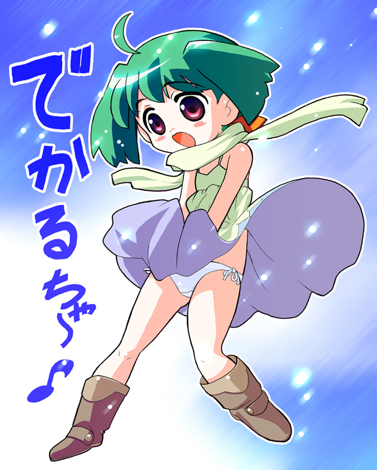 morimi ashita, ranka lee, macross, macross frontier, 00s, chibi, panties, side-tie panties, solo, underwear, wind, wind lift