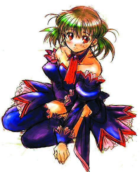 hinoen, kitou en, kimiyoshi natsumi, higurashi no naku koro ni, 00s, 1girl, angel mort, detached collar, female focus, green hair, orange eyes, solo, thighhighs