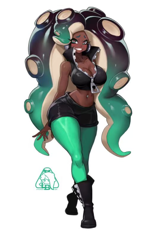 little blood, marina (splatoon), nintendo, splatoon (series), splatoon 2, 1girl, breasts, dark-skinned female, dark skin, large breasts