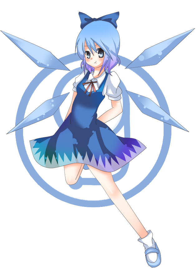 uranaishi (miraura), cirno, mirage, phantasmagoria of flower view, touhou, bad id, bad pixiv id, 1girl, blue eyes, blue hair, bow, circled 9, female focus, matching hair/eyes, solo