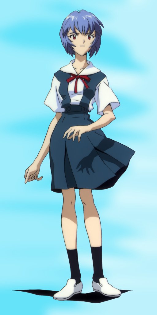 ayanami rei, neon genesis evangelion, blue hair, red eyes, school uniform, serafuku, short hair