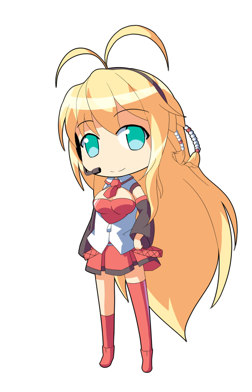 dairi, tsurumaki maki, voiceroid, commentary request, large variant set, variant set, 1girl, antenna hair, aqua eyes, big head, black sleeves, blonde hair, boots, breasts, cleavage cutout, closed mouth, clothing cutout, collared shirt, deformed, detached sleeves, full body, hair between eyes, headset, kneehighs, layered shirt, long hair, long sleeves, looking at viewer, medium breasts, miniskirt, necktie, red boots, red necktie, red shirt, red skirt, red socks, red thighhighs, shirt, single sock, single thighhigh, skirt, smile, socks, solo, standing, tachi-e, thighhighs, very long hair, white shirt, wing collar