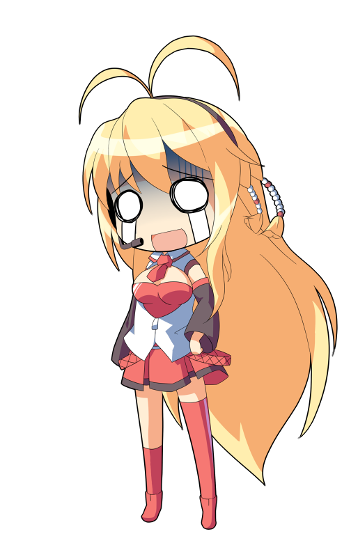 dairi, tsurumaki maki, voiceroid, commentary request, large variant set, variant set, 1girl, :d, antenna hair, big head, black sleeves, blonde hair, boots, breasts, cleavage cutout, clothing cutout, collared shirt, crying, crying with eyes open, deformed, detached sleeves, full body, gloom (expression), hair between eyes, headset, kneehighs, layered shirt, long hair, long sleeves, medium breasts, miniskirt, necktie, o o, open mouth, red boots, red necktie, red shirt, red skirt, red socks, red thighhighs, shaded face, shirt, single sock, single thighhigh, skirt, smile, socks, solo, standing, tachi-e, tears, thighhighs, very long hair, white shirt, wing collar