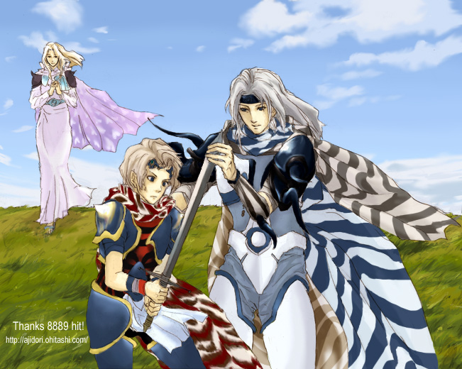 cecil harvey, ceodore harvey, rosa farrell, final fantasy, final fantasy iv, final fantasy iv: the after years, 1990s (style), blonde hair, ceodore, family, milestone celebration, sword, weapon, white hair
