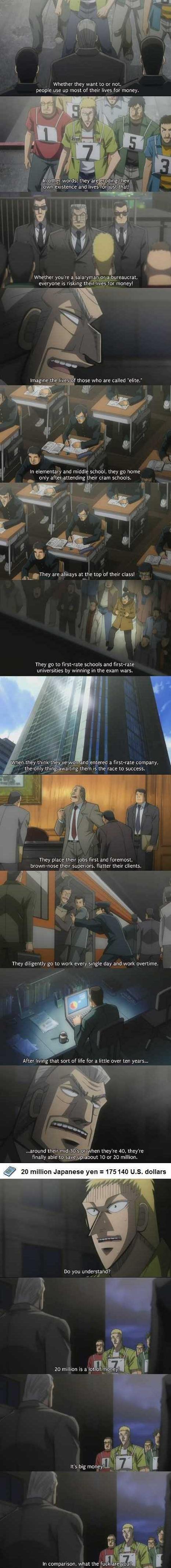 sahara, tonegawa yukio, kaiji, screencap, absurdres, highres, jpeg artifacts, long image, tall image, subtitled, truth, what